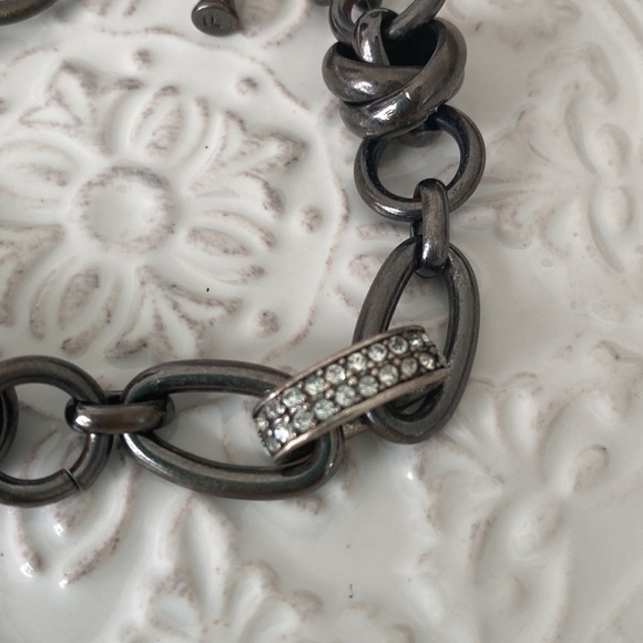 Fossil Gunmetal Silver Chain Link Bracelet with Rhinestones Punk Rebel Rocker - Picture 10 of 12